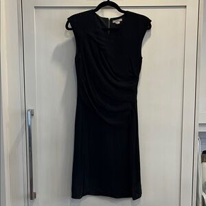 Helmut Lang Black Draped Midi cap sleeve round neck dress w centre back zipper